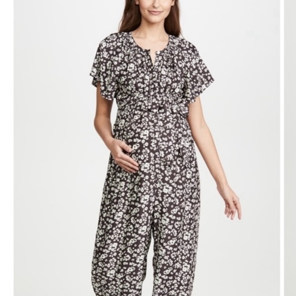 Hatch Black and White Floral Jumpsuit